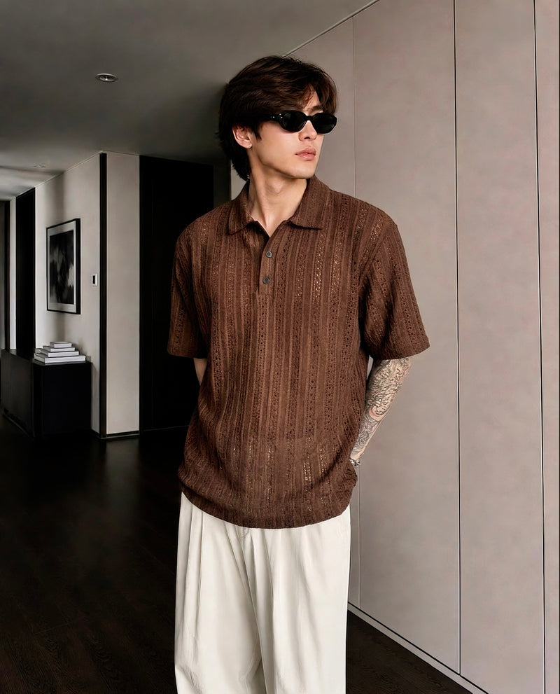 MAFIA® Vellum Pointelle Open Knit Polo