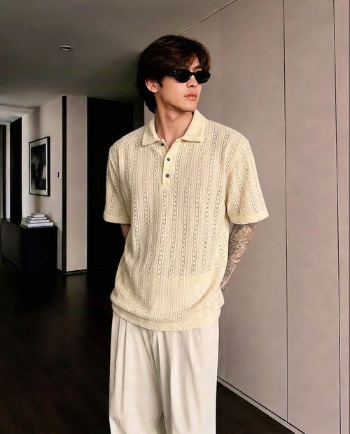 MAFIA® Vellum Pointelle Open Knit Polo