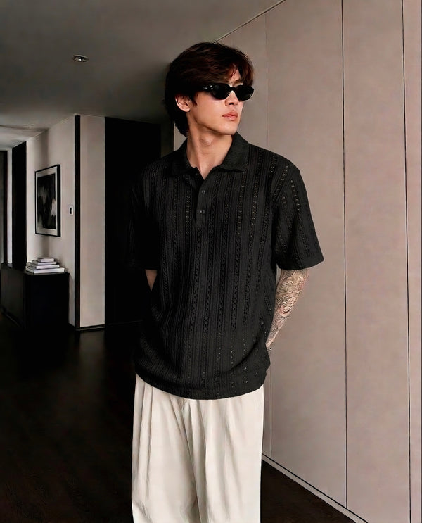 MAFIA Vellum Pointelle Open Knit Polo