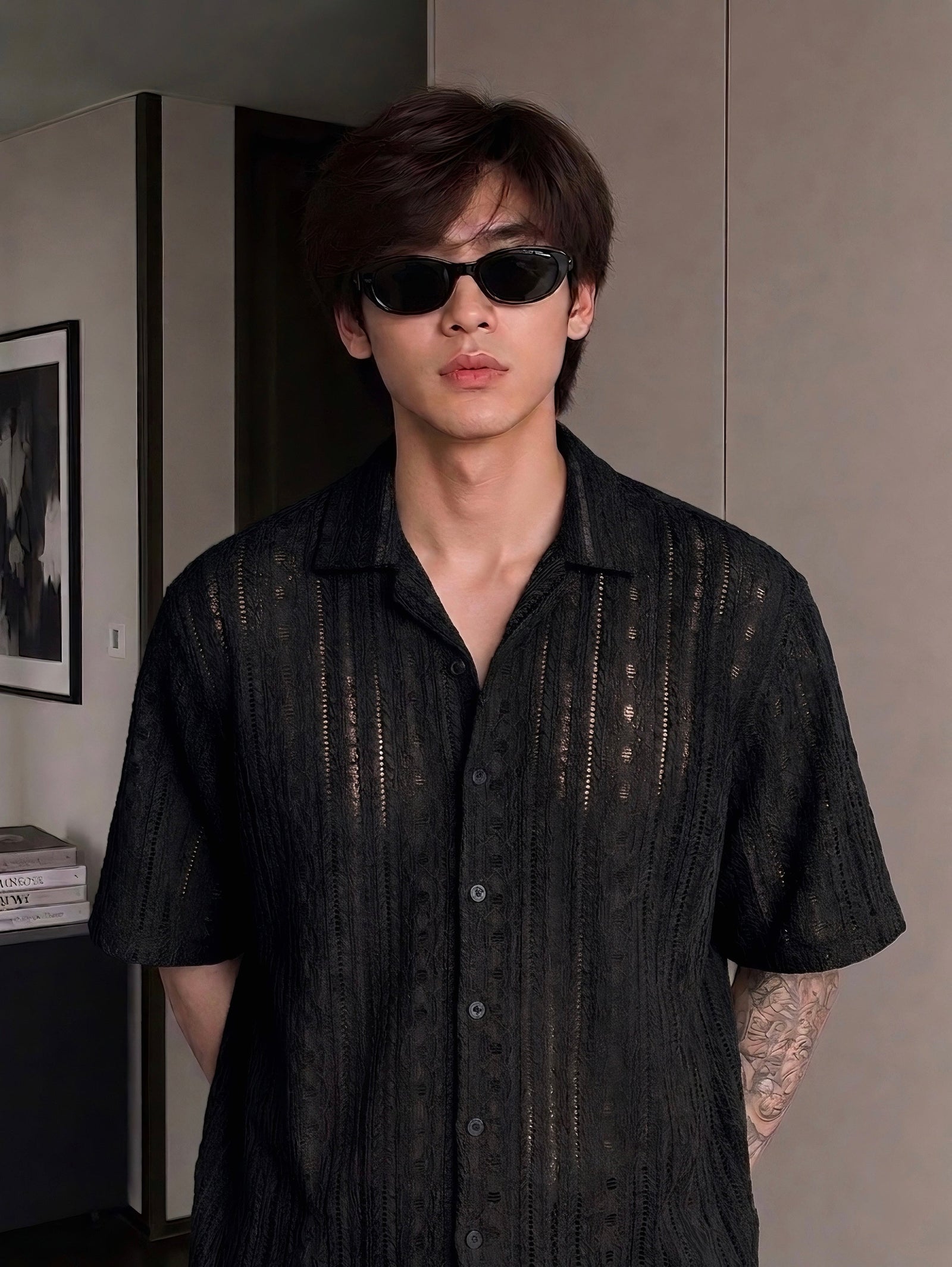 Espresso Pointelle Camp Shirt