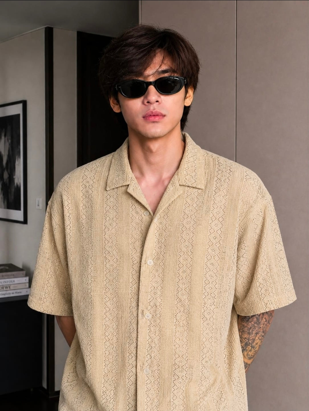 MAFIA® Cuban Collar Textured Open Knit Shirt