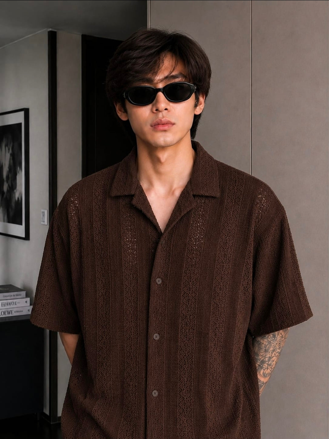 MAFIA® Cuban Collar Textured Open Knit Shirt