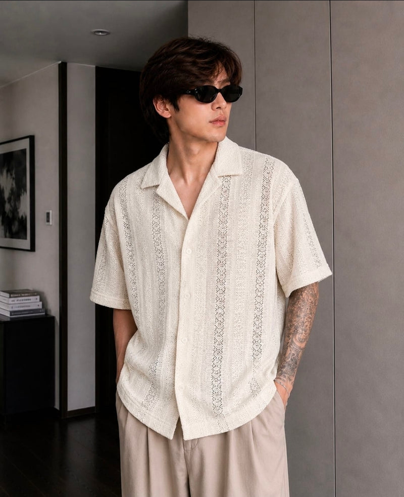 MAFIA® Cuban Collar Textured Open Knit Shirt