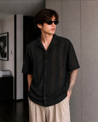 MAFIA® Cuban Collar Textured Open Knit Shirt