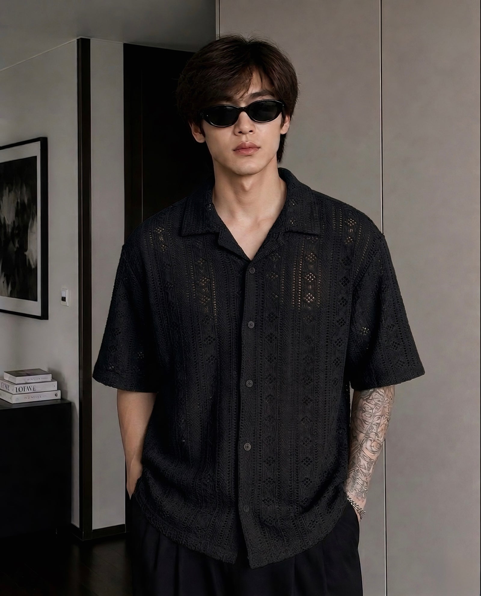 MAFIA® Ivory Geometric Crochet Shirt