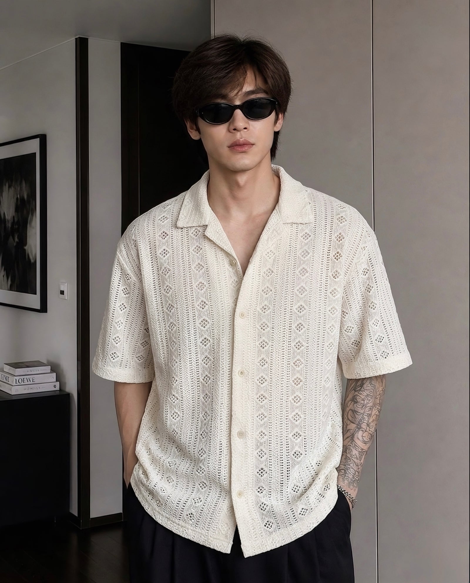 MAFIA® Ivory Geometric Crochet Shirt