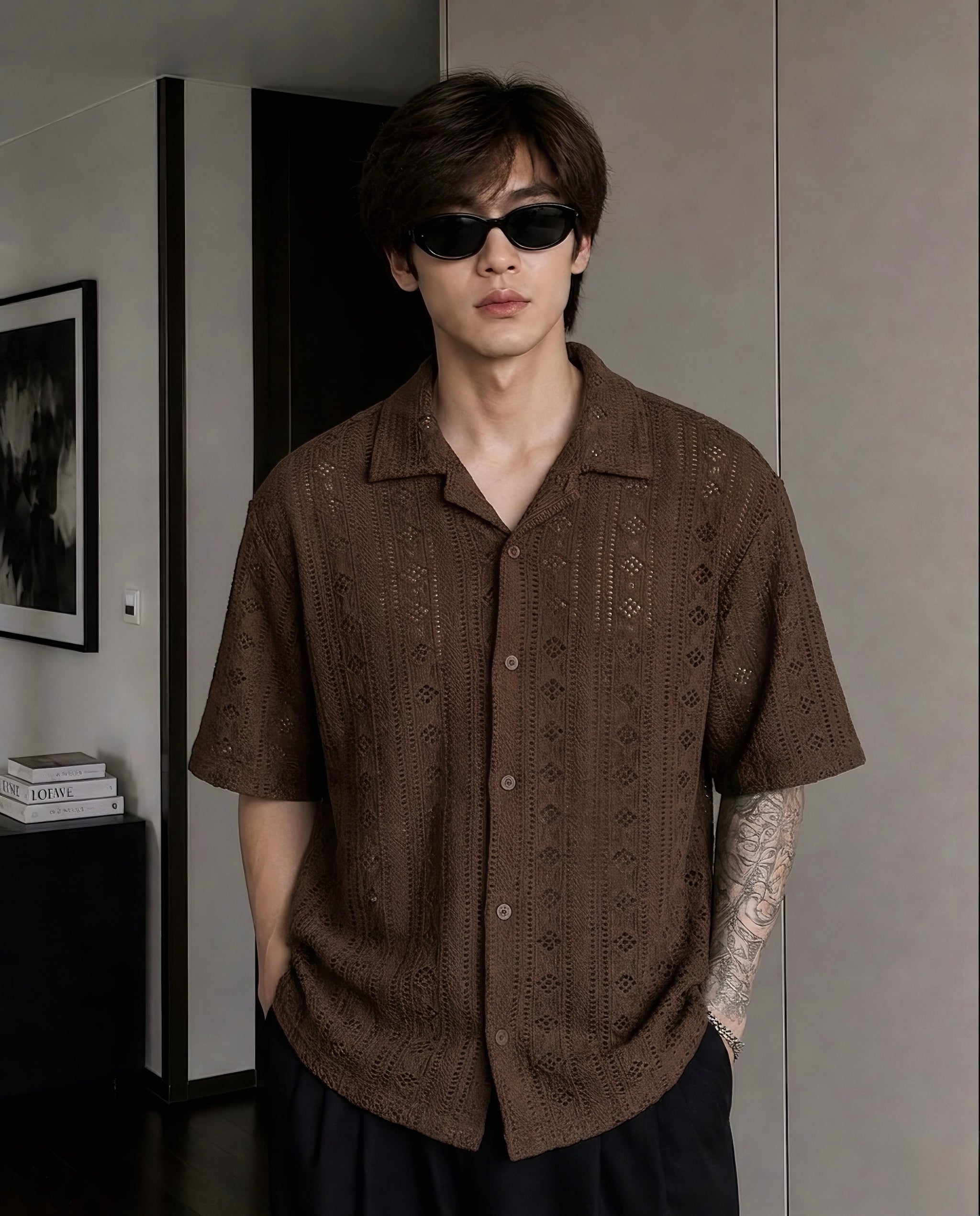 MAFIA® Ivory Geometric Crochet Shirt