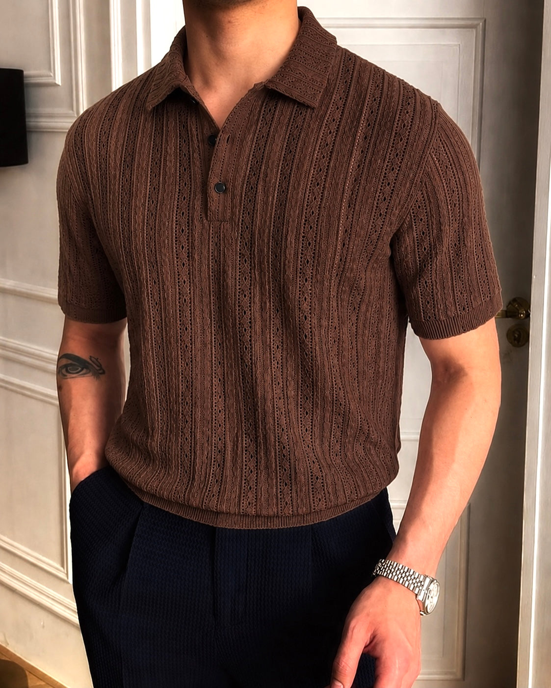 MAFIA® Vellum Pointelle Open Knit Polo